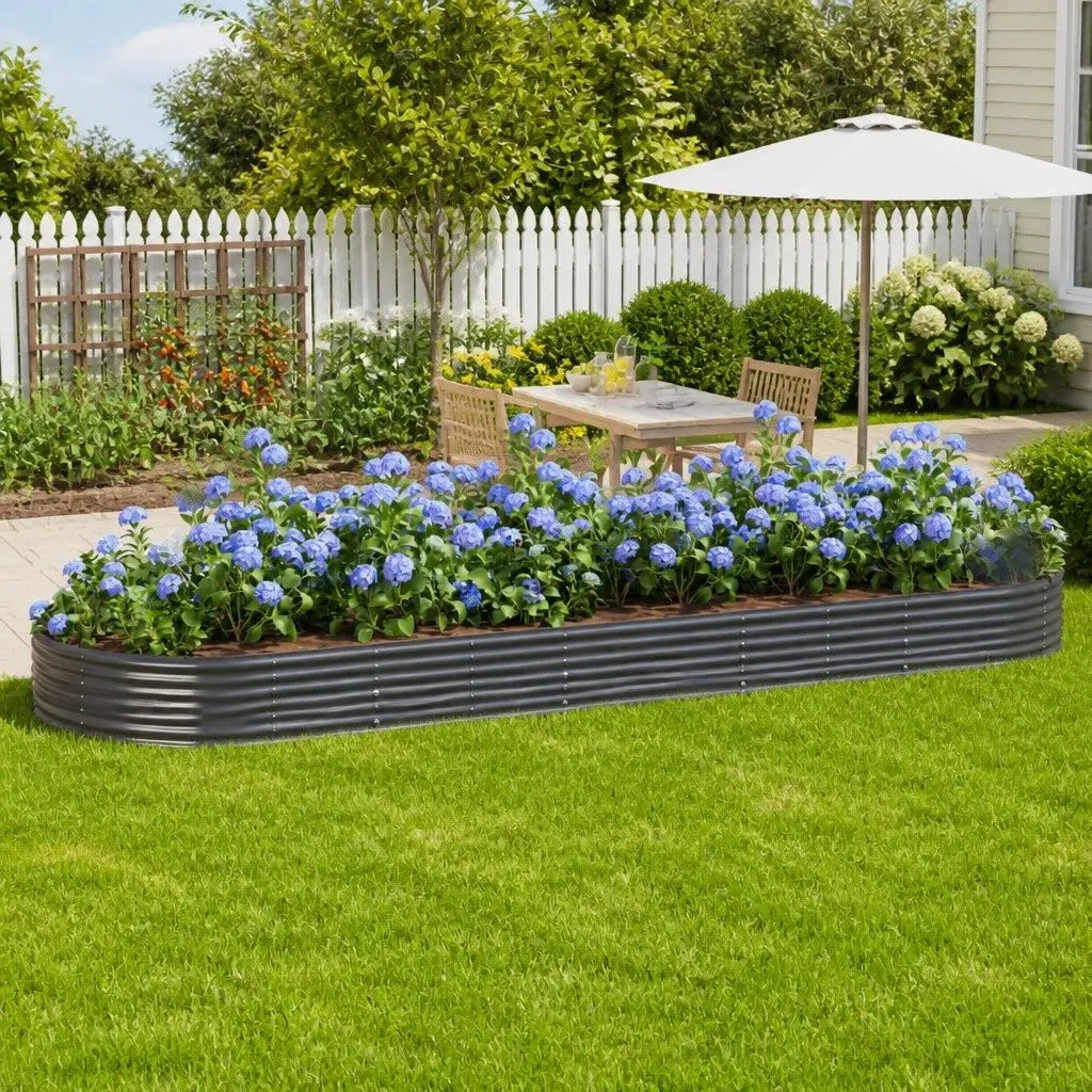 Raised Bed Planter Grey Galvanised Steel Frame Outdoor Garden Box