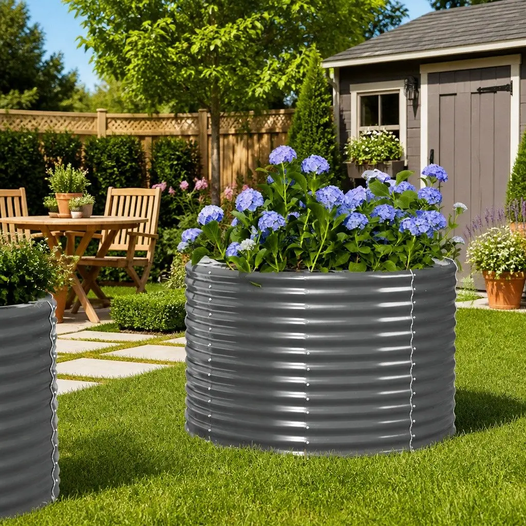 Raised Garden Bed Grey Galvanised Steel Frame Weather Resistant