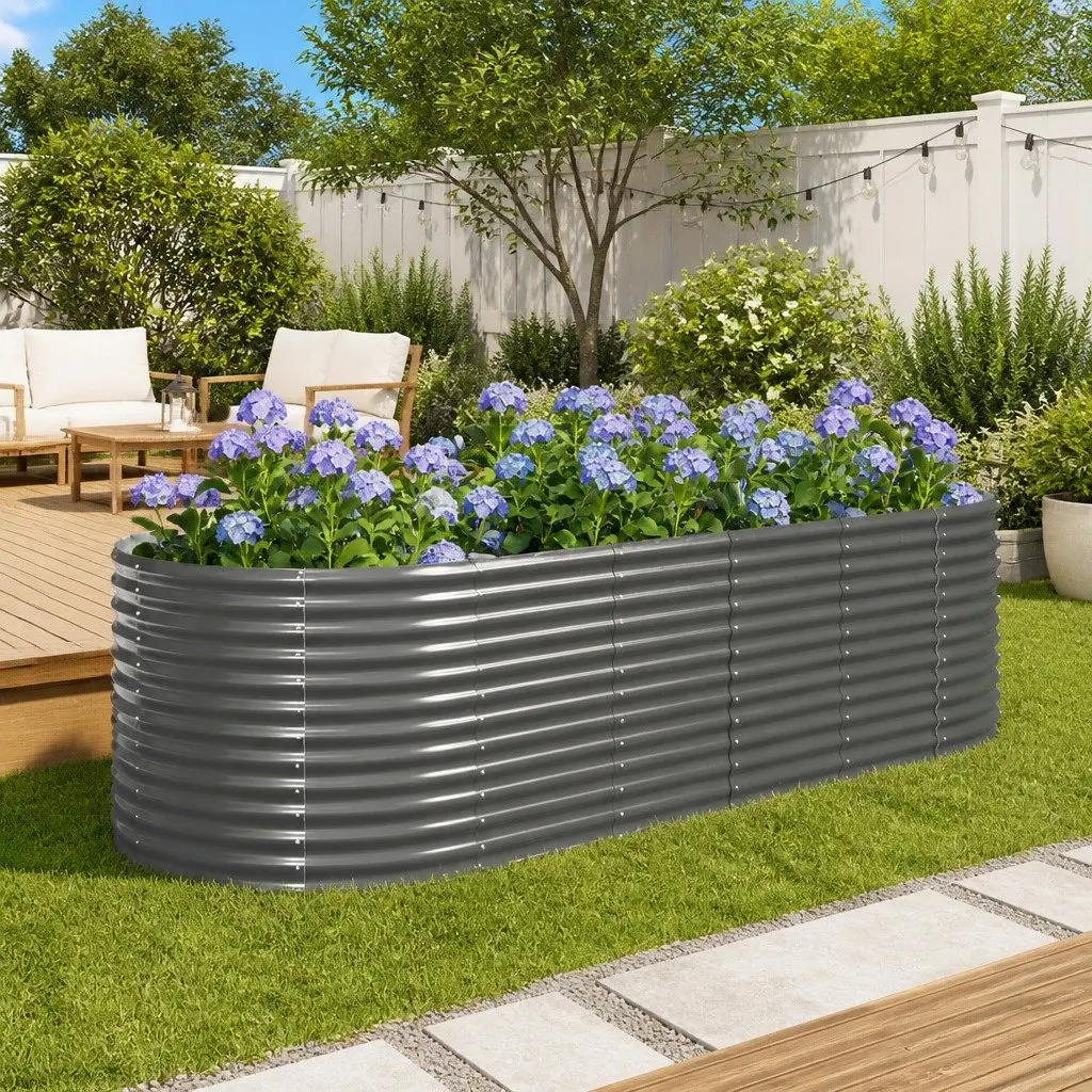 Garden Raised Bed Grey Galvanised Steel 249x100x68cm Sturdy Frame