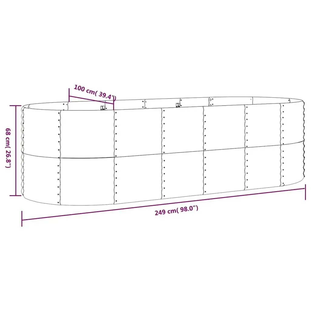 Garden Raised Bed Grey Galvanised Steel 249x100x68cm Sturdy Frame