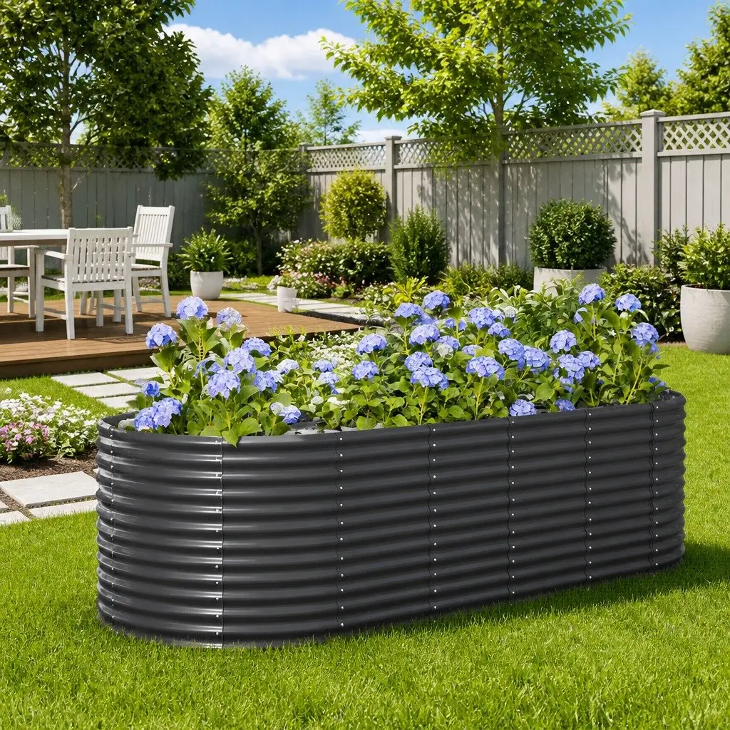 Garden Raised Bed Planter Anthracite Outdoor Galvanised Steel Frame 249x100x68cm