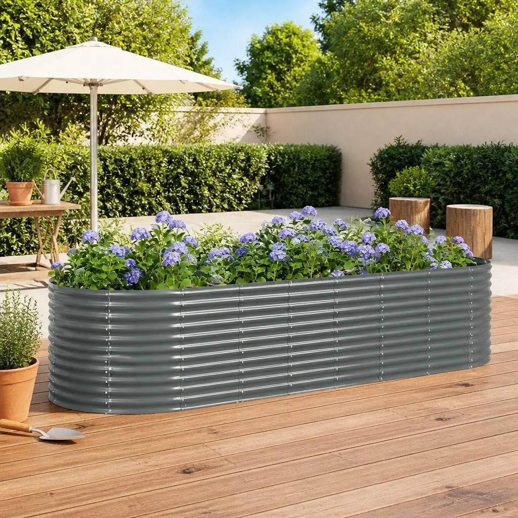 Garden Raised Bed Grey Galvanised Steel Planter Box Outdoor Durable Weather Resistant