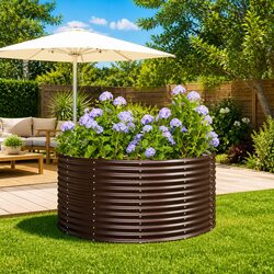 Garden Raised Bed 140x140x68cm Brown Outdoor Planter Galvanised Steel Frame