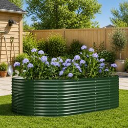 Raised Garden Bed Green 212x140x68cm Galvanised Steel Planter Box Outdoor