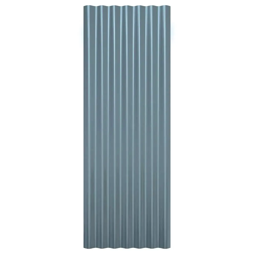 Metal Roof Panels Grey 100x36cm Corrugated Ribbed Sheets 12 Piece
