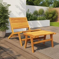Garden Chair with Footrest Solid Teak Wood Outdoor Patio Furniture Foldable