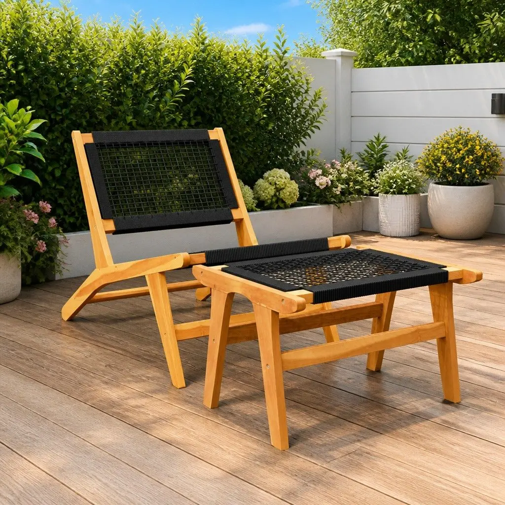 Teak Garden Chair with Footrest for Outdoor Use