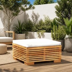 Garden Footrest Solid Teak Wood Outdoor Ottoman Cream Cushion Patio Stool