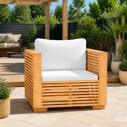 Outdoor Sofa Chair with Teak and Cream Cushions