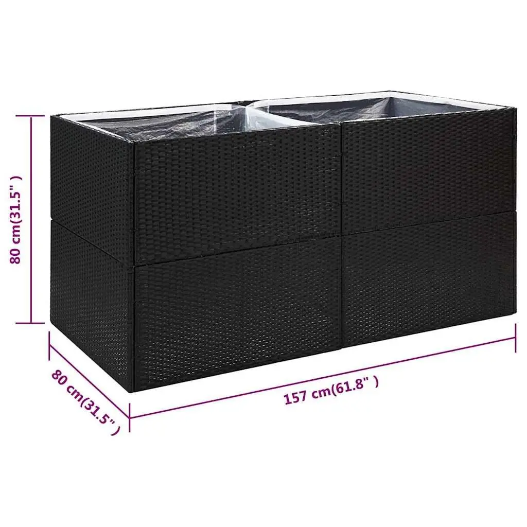 Garden Planter Box Black 157x80x80cm Outdoor Flower Bed Water-resistant PE Rattan with Open Bottom Drainage