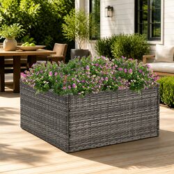 Compact Grey Poly Rattan Outdoor Planter 80x80x40cm
