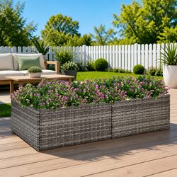Garden Planter Box Grey Poly Rattan Raised Bed Outdoor Flower Plant Container