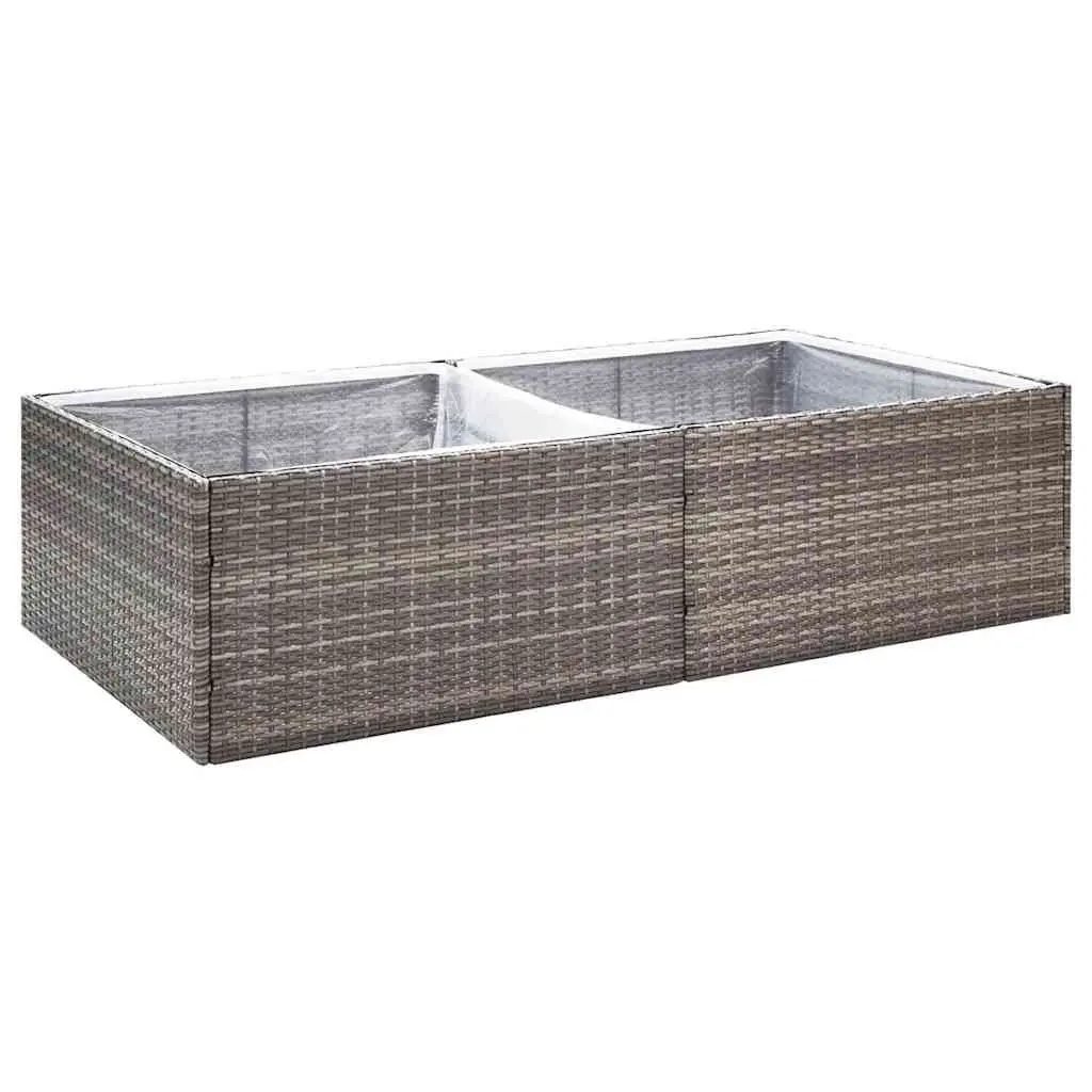 Garden Planter Box Grey Poly Rattan Raised Bed Outdoor Flower Plant Container