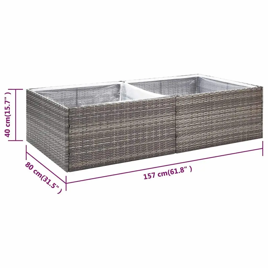 Garden Planter Box Grey Poly Rattan Raised Bed Outdoor Flower Plant Container