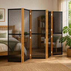 5-Panel Room Divider Black Foldable Privacy Screen Indoor Outdoor Partition
