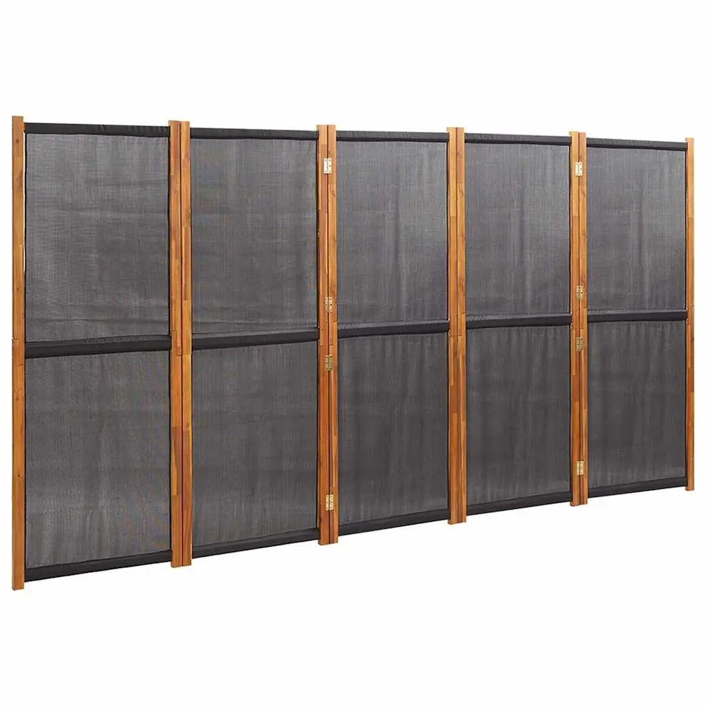 5 Panel Room Divider Black Foldable Privacy Screen for Indoor Outdoor Use 350 x 180 cm