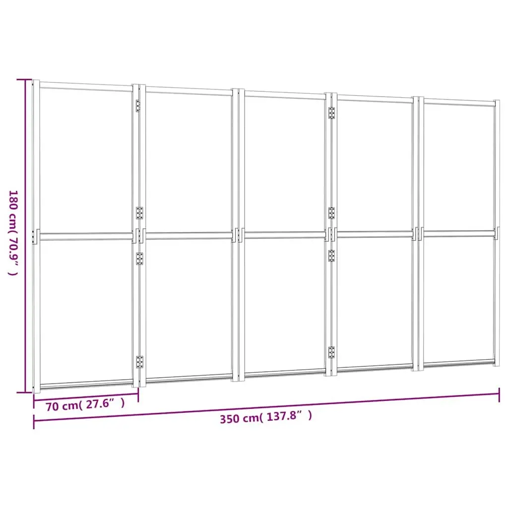 5 Panel Room Divider Black Foldable Privacy Screen for Indoor Outdoor Use 350 x 180 cm
