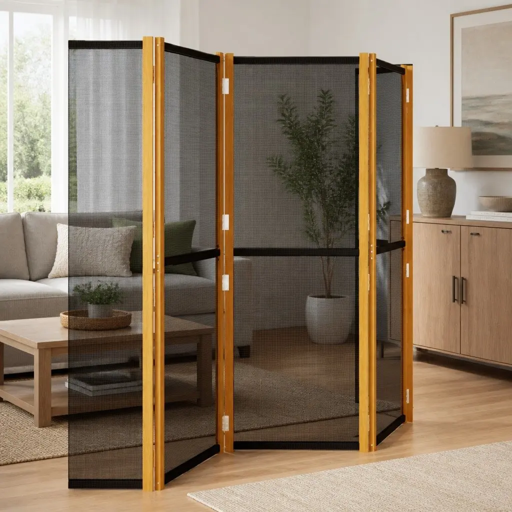 6-Panel Room Divider Black Folding Privacy Partition Indoor Outdoor