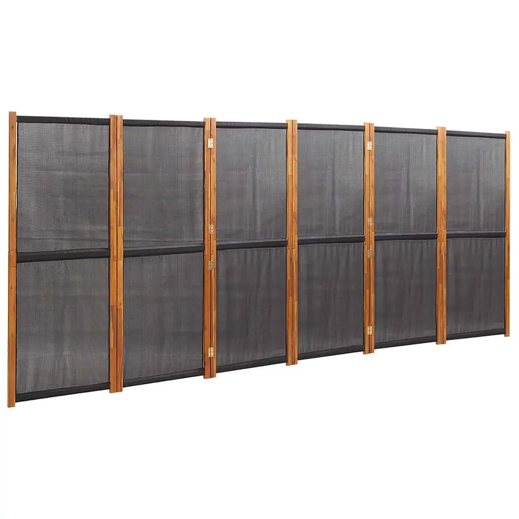 6-Panel Room Divider Black Folding Privacy Partition Indoor Outdoor
