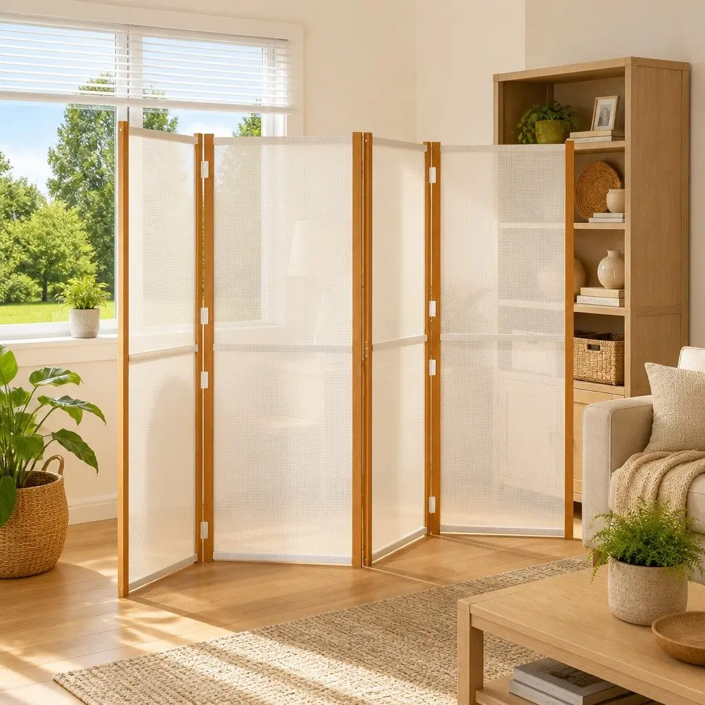 Cream Foldable 4 Panel Room Divider Screen Indoor Outdoor Privacy Partition 280x180cm