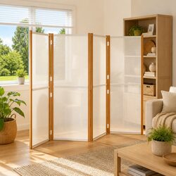 Cream 4-Panel Room Divider