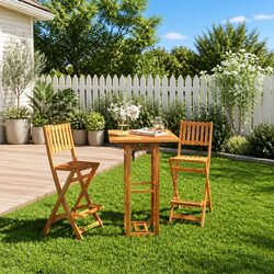 Bistro Table 75x75x110cm Outdoor Garden Dining Coffee Slatted Top Brown