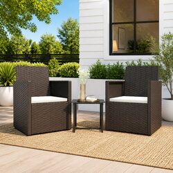 3 Piece Black Rattan Sofa Set for Outdoors