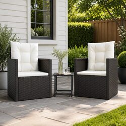 Compact and Stylish 3 Piece Lounge Set for Outdoors - Black