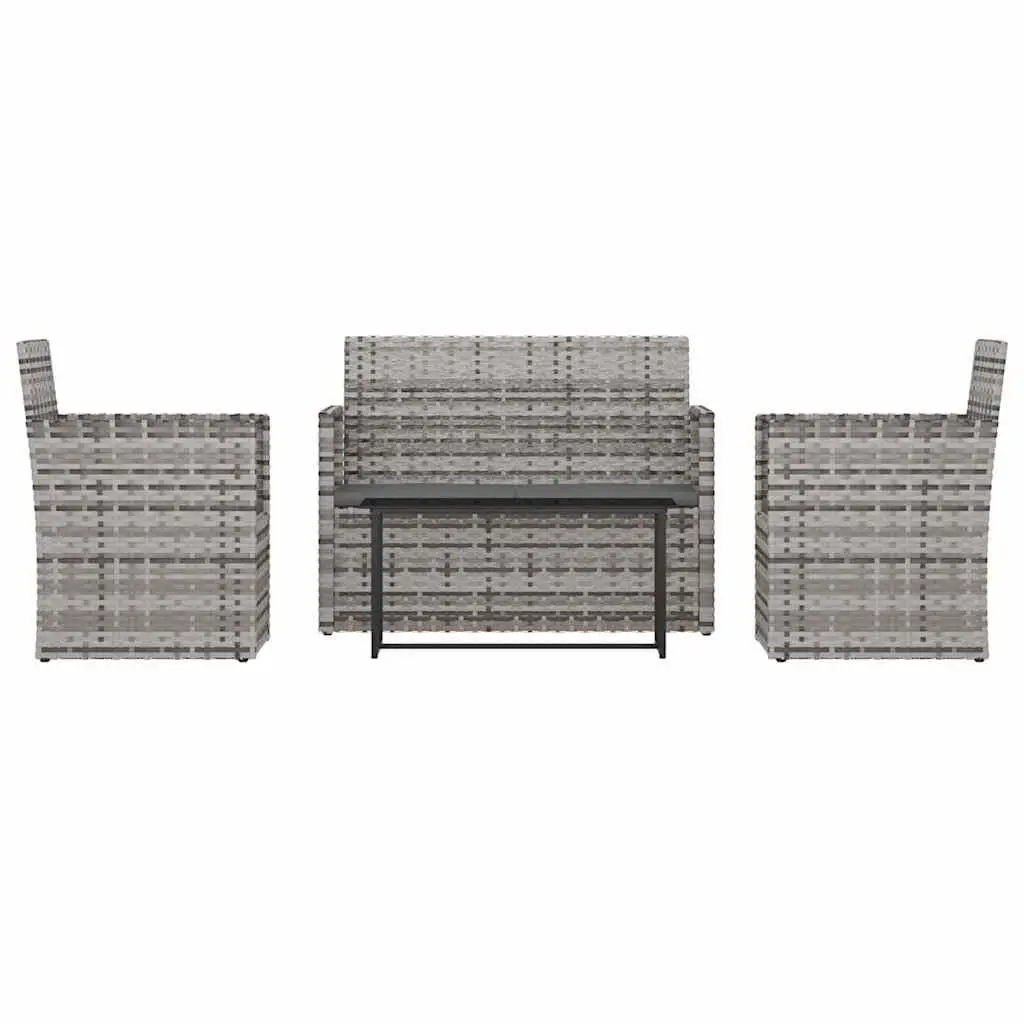 Outdoor Lounge Set Grey 4 Piece Poly Rattan Garden Furniture with Cushions
