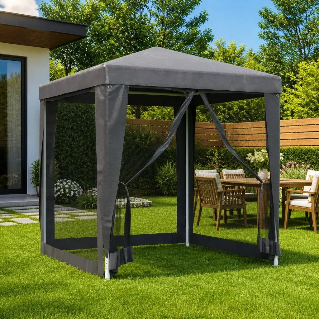 Party Tent Gazebo Anthracite 2x2m Heavy Duty Frame Mesh Sidewalls Zipper Entrance