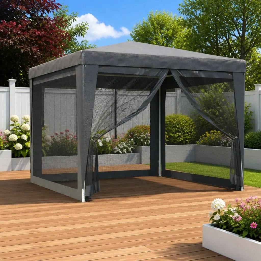 Party Tent Anthracite 3x3m Outdoor Canopy with Mesh Sidewalls