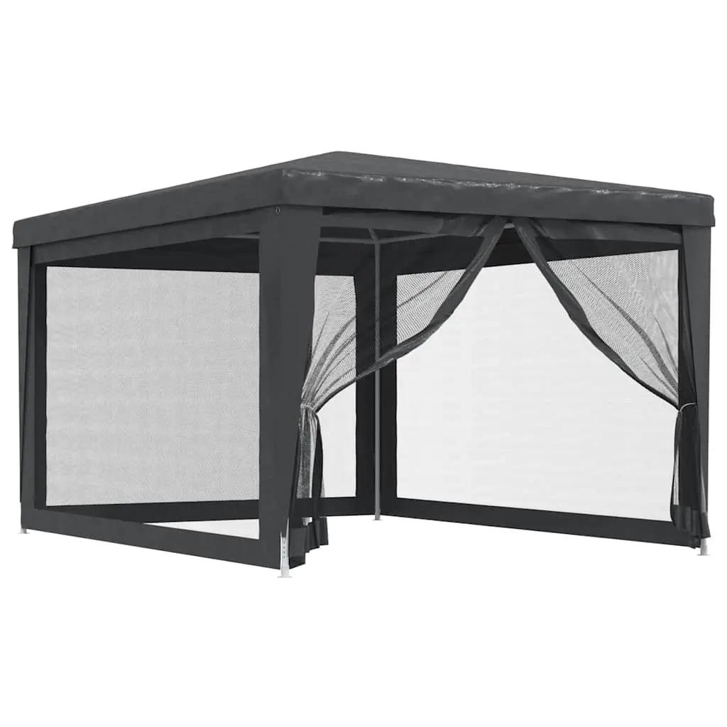 Party Tent Anthracite 3x4m Outdoor Canopy Mesh Sidewalls Heavy-Duty Iron Frame Water-Resistant Roof