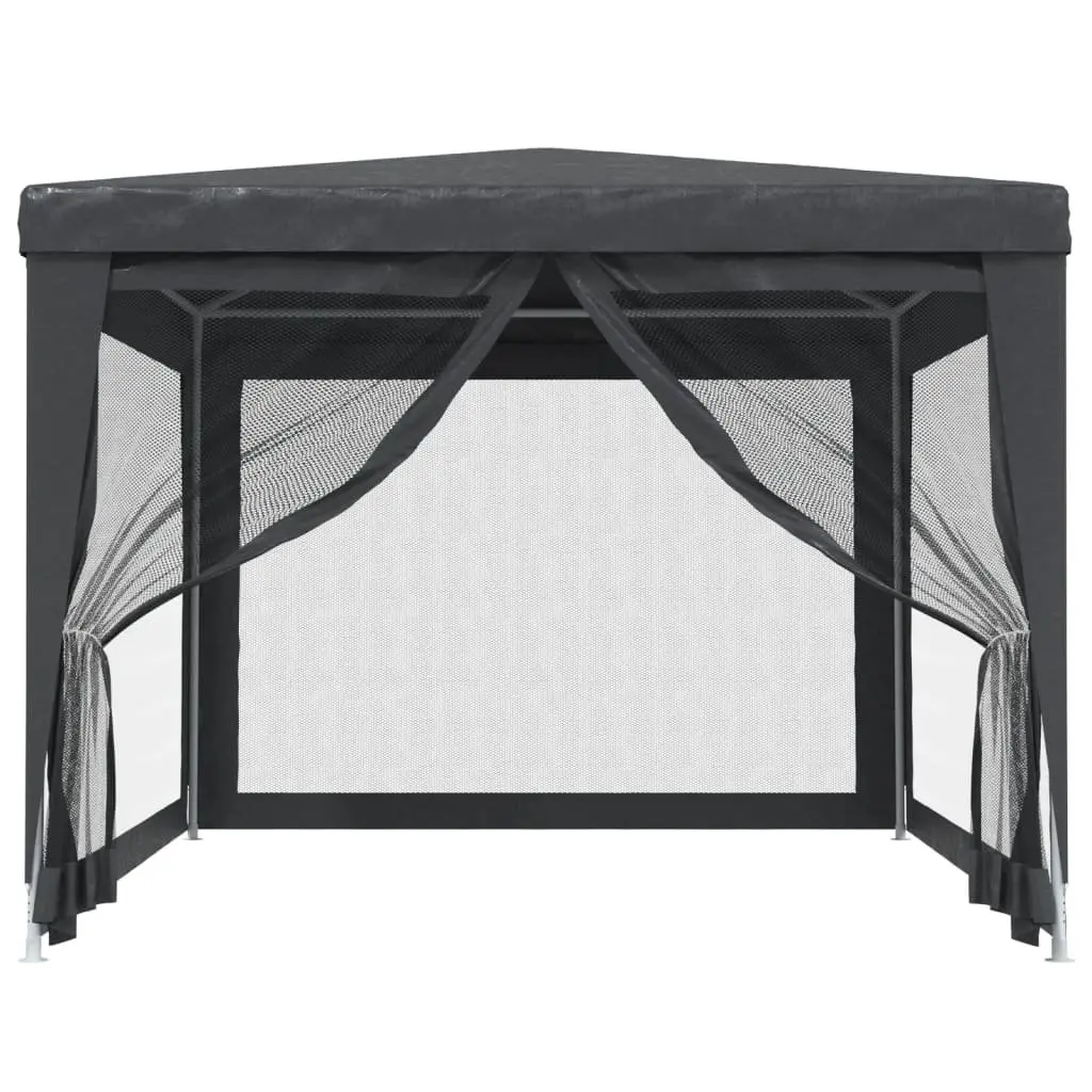 Party Tent Anthracite 3x4m Outdoor Canopy Mesh Sidewalls Heavy-Duty Iron Frame Water-Resistant Roof