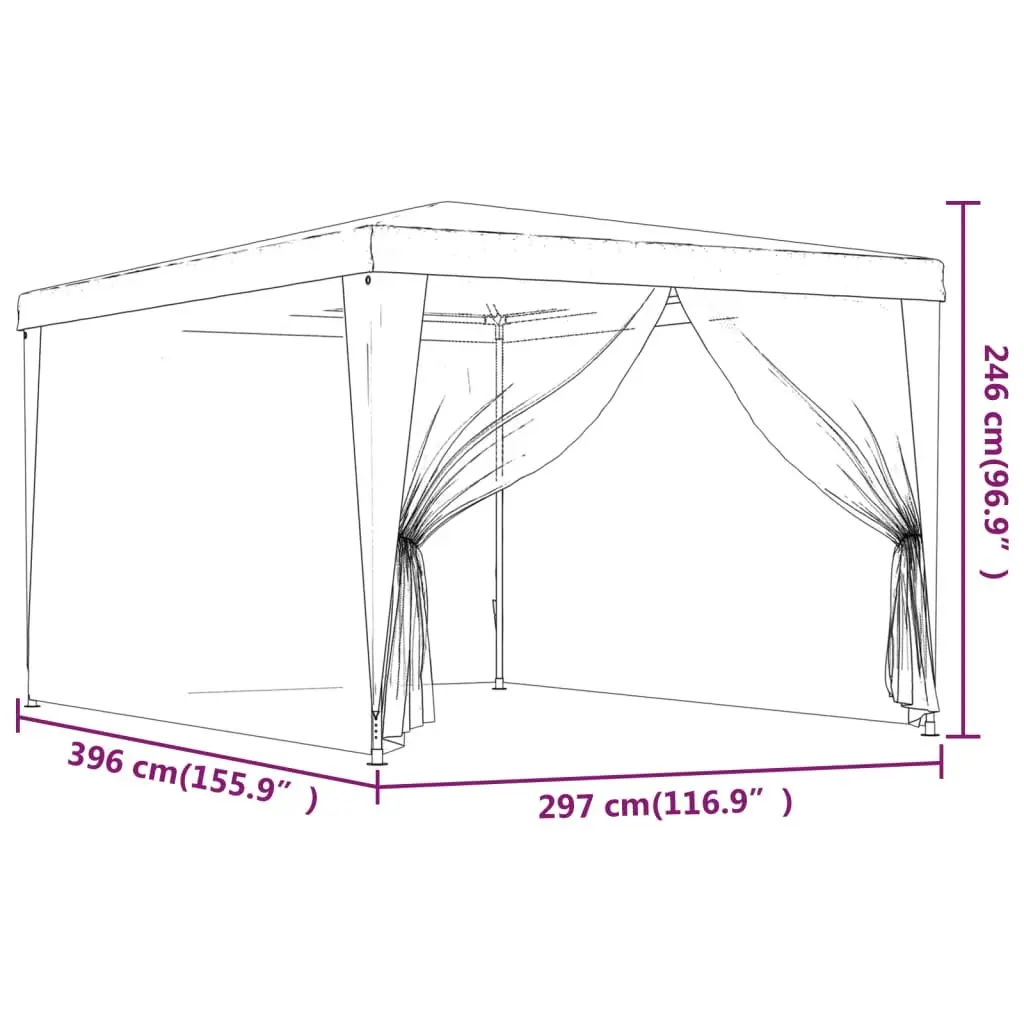 Party Tent Anthracite 3x4m Outdoor Canopy Mesh Sidewalls Heavy-Duty Iron Frame Water-Resistant Roof