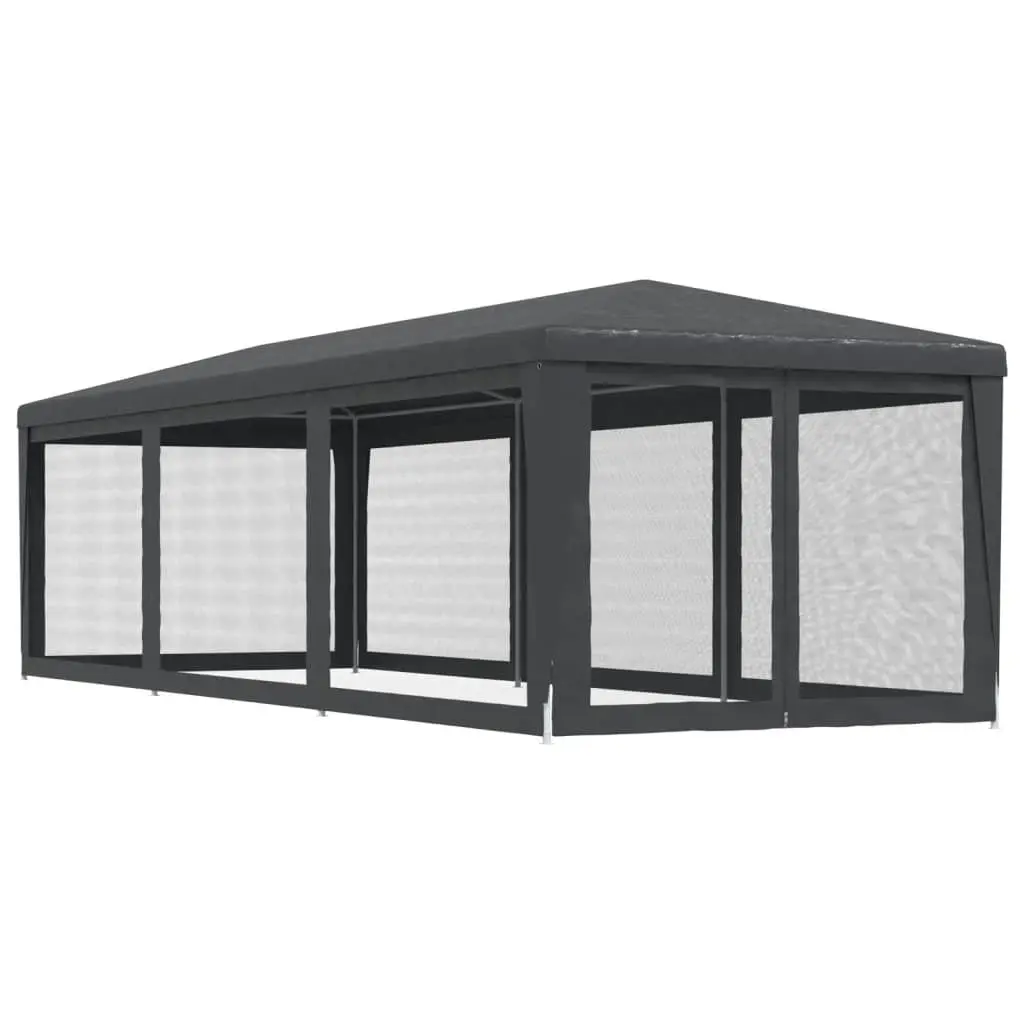 Party Tent Anthracite 3x9m Outdoor Pavilion Gazebo Heavy-duty Iron Frame Water-resistant HDPE Roof Eight Mesh Sidewalls