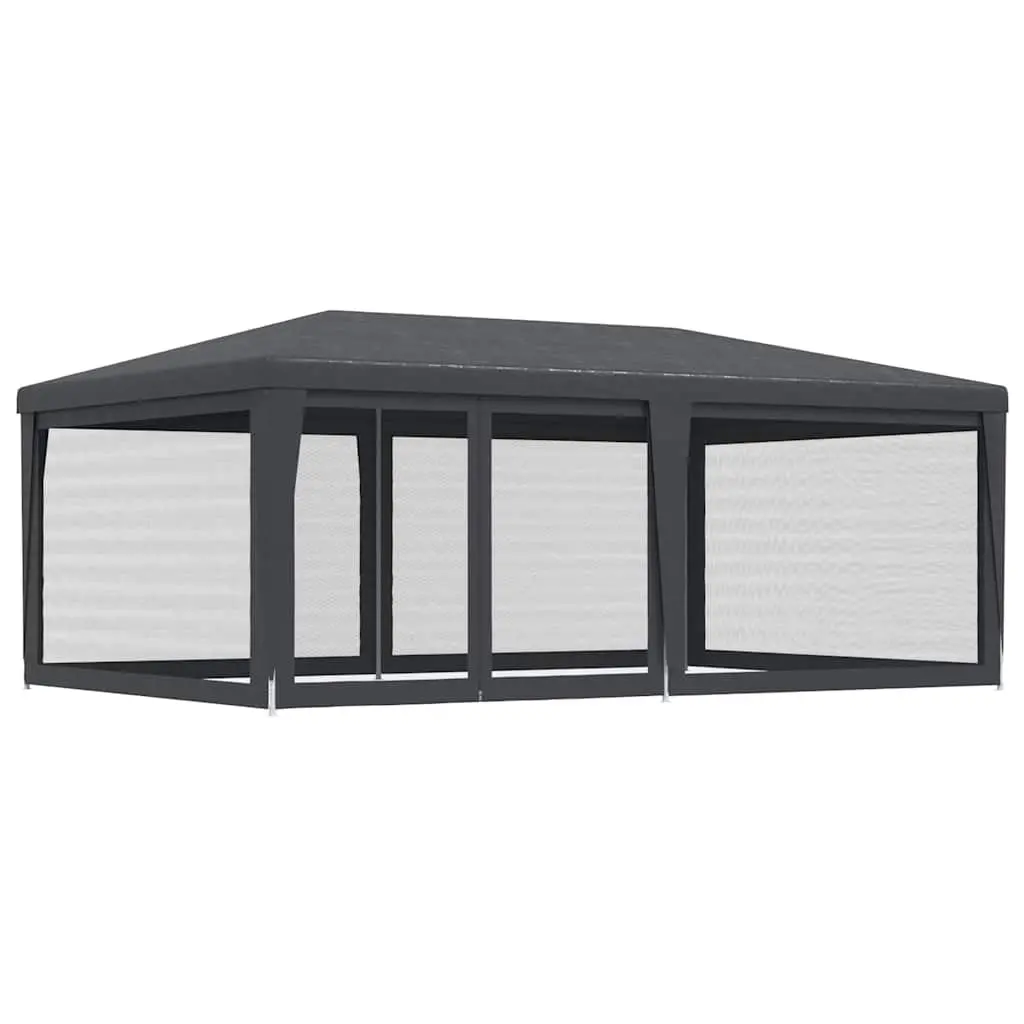 Party Tent Gazebo Anthracite 6x4m Heavy-Duty Iron Frame Water-Resistant HDPE Roof Mesh Sidewalls