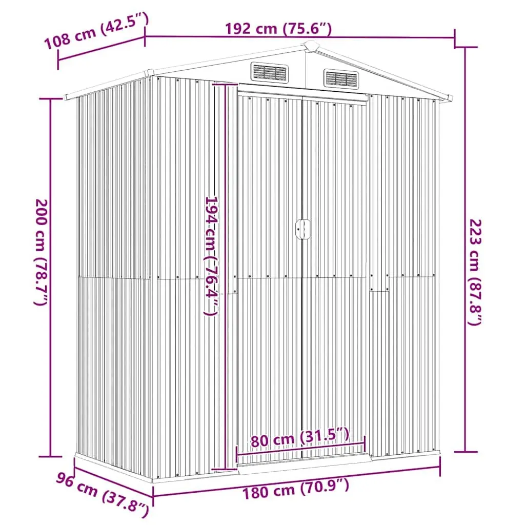 Garden Shed Green Galvanised Steel 192x108x223cm Outdoor Storage Tool House