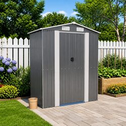 Garden Shed Light Grey Outdoor Storage Tool House Galvanised Steel 192x108x223cm