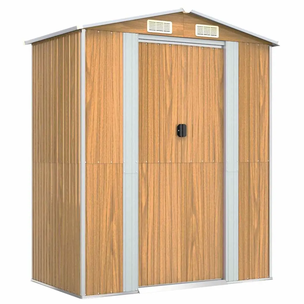 Garden Shed Light Brown Galvanised Steel Outdoor Storage with Sliding Gate and Ventilation System