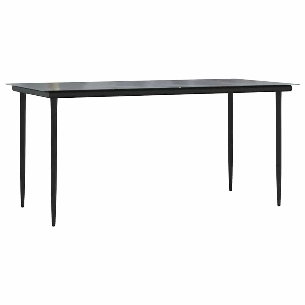 Garden Dining Table Black Outdoor Furniture Steel Tempered Glass 160x80x74cm