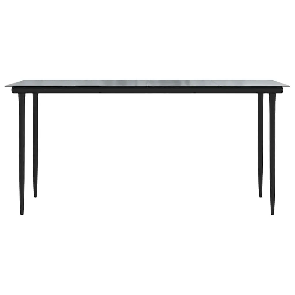 Garden Dining Table Black Outdoor Furniture Steel Tempered Glass 160x80x74cm
