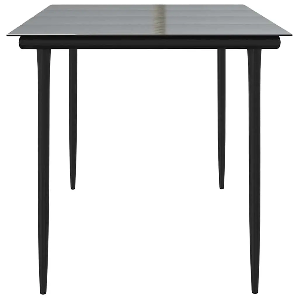 Garden Dining Table Black Outdoor Furniture Steel Tempered Glass 160x80x74cm