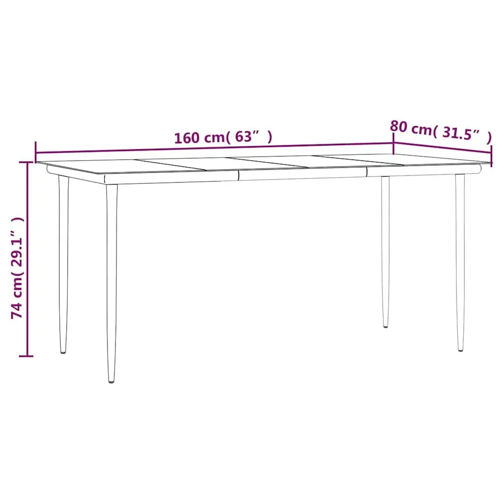 Garden Dining Table Black Outdoor Furniture Steel Tempered Glass 160x80x74cm