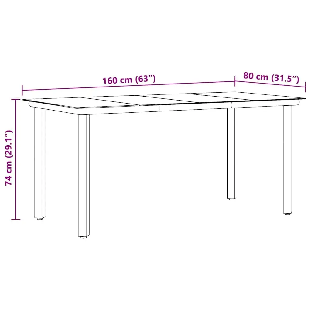 Garden Dining Table 160x80x74cm Black Outdoor Furniture Steel Frame Tempered