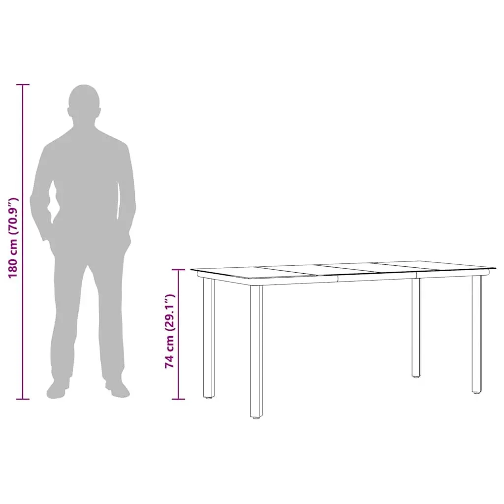 Garden Dining Table 160x80x74cm Black Outdoor Furniture Steel Frame Tempered