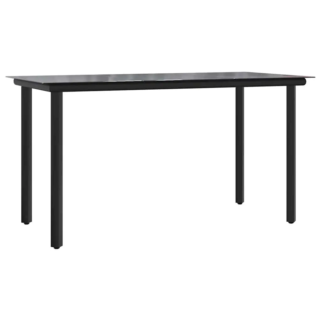 Garden Dining Table Black 200x100x74cm Powder-coated Steel Tempered Glass