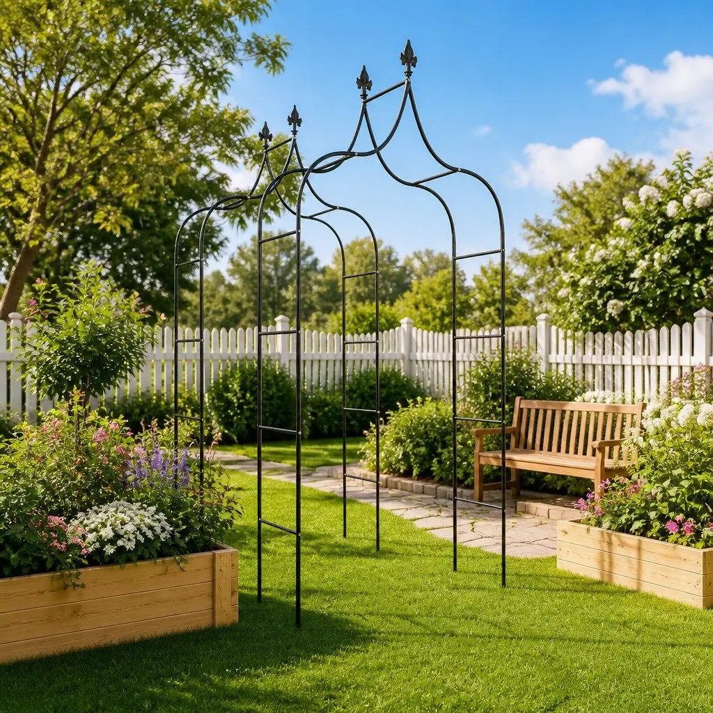 Garden Arch Black Steel Frame 2 Piece Outdoor Pergola Trellis Climbing Support