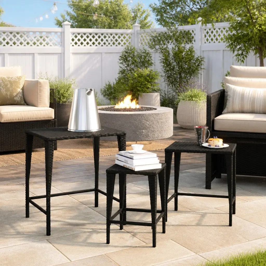 Nesting Tables Set Black 3 Piece Stackable Storage Coffee Table
