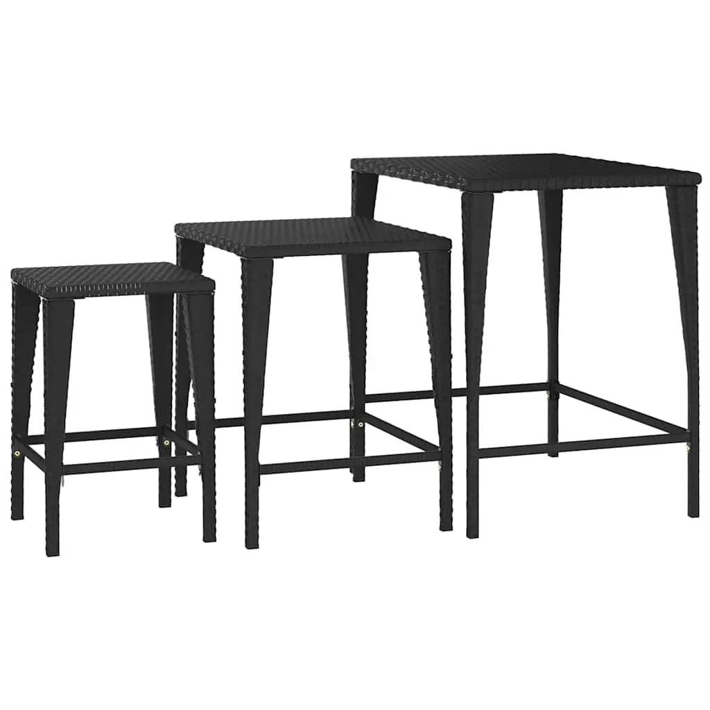 Nesting Tables Set Black 3 Piece Stackable Storage Coffee Table