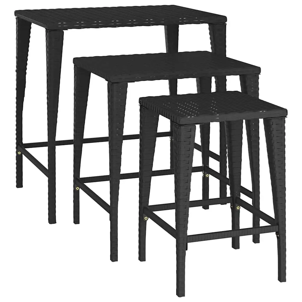 Nesting Tables Set Black 3 Piece Stackable Storage Coffee Table